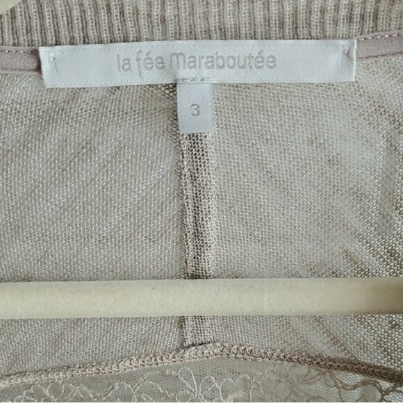 La Fee Maraboutee Women's Chic Beige Linen Blend Lace Detail Cardigan Size S - Picture 2 of 12